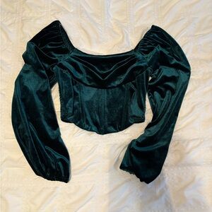 Altar'd State Velvet Off-Shoulder Crop Top - Dark Green